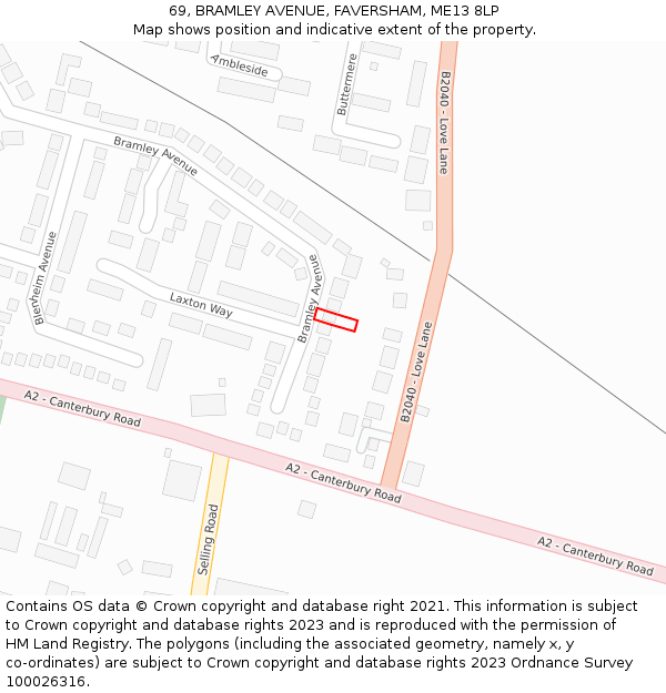 69, BRAMLEY AVENUE, FAVERSHAM, ME13 8LP: Location map and indicative extent of plot