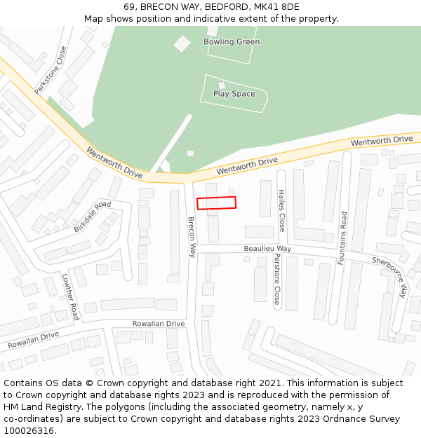 69, BRECON WAY, BEDFORD, MK41 8DE: Location map and indicative extent of plot