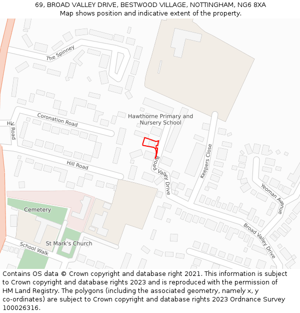 69, BROAD VALLEY DRIVE, BESTWOOD VILLAGE, NOTTINGHAM, NG6 8XA: Location map and indicative extent of plot