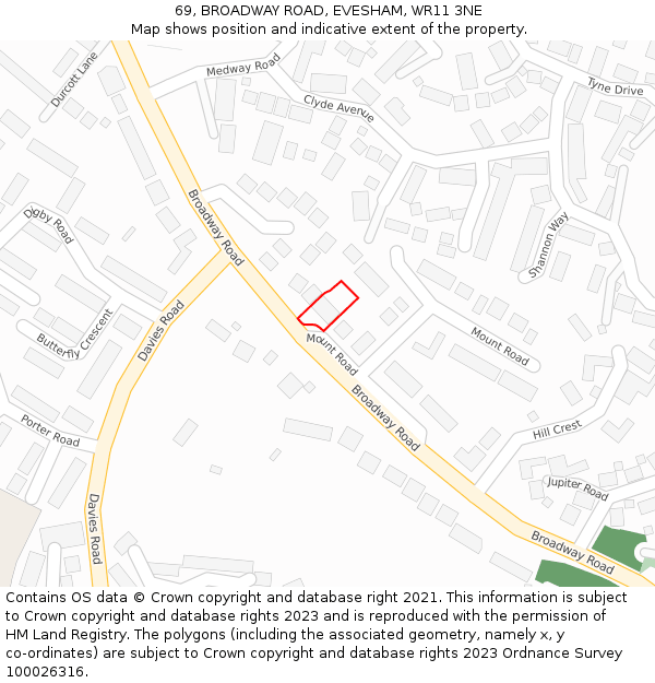 69, BROADWAY ROAD, EVESHAM, WR11 3NE: Location map and indicative extent of plot