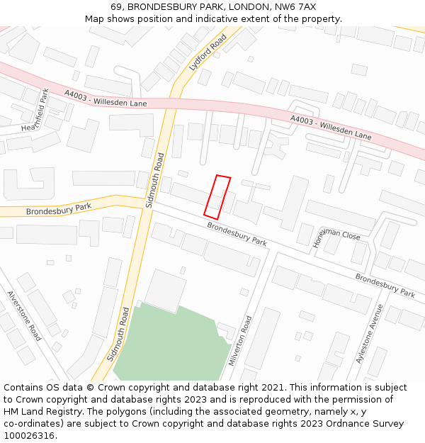 69, BRONDESBURY PARK, LONDON, NW6 7AX: Location map and indicative extent of plot
