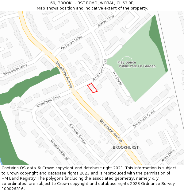 69, BROOKHURST ROAD, WIRRAL, CH63 0EJ: Location map and indicative extent of plot