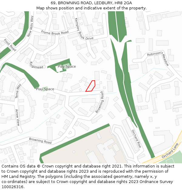 69, BROWNING ROAD, LEDBURY, HR8 2GA: Location map and indicative extent of plot