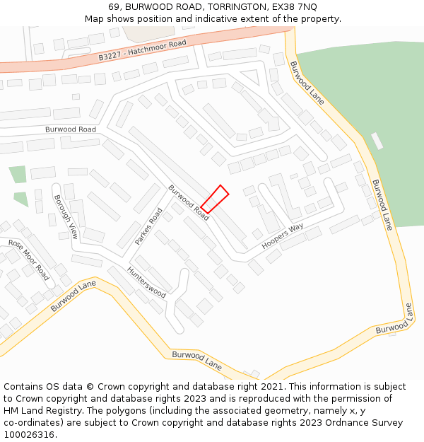 69, BURWOOD ROAD, TORRINGTON, EX38 7NQ: Location map and indicative extent of plot