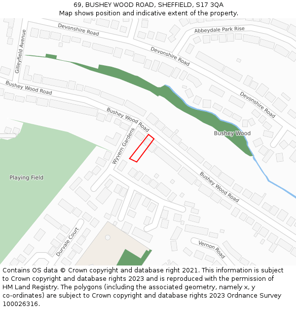 69, BUSHEY WOOD ROAD, SHEFFIELD, S17 3QA: Location map and indicative extent of plot