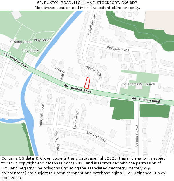 69, BUXTON ROAD, HIGH LANE, STOCKPORT, SK6 8DR: Location map and indicative extent of plot