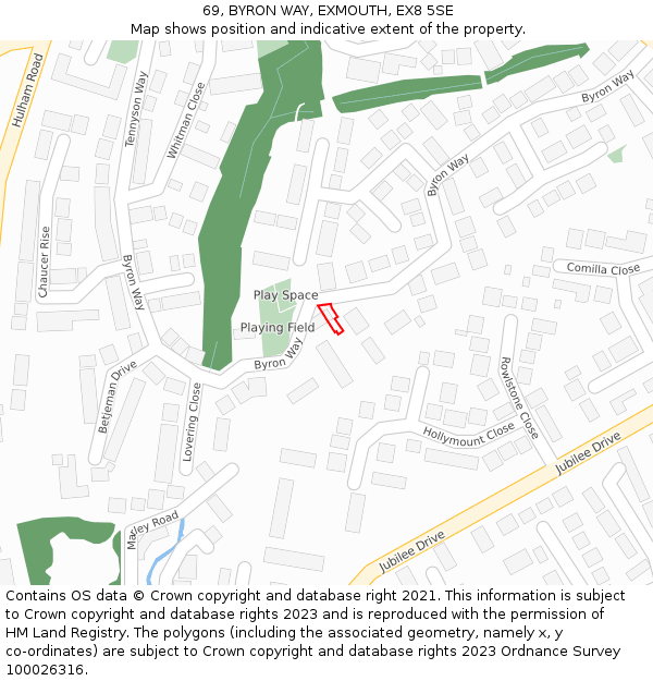 69, BYRON WAY, EXMOUTH, EX8 5SE: Location map and indicative extent of plot