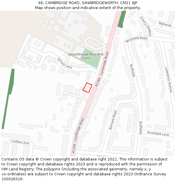 69, CAMBRIDGE ROAD, SAWBRIDGEWORTH, CM21 9JP: Location map and indicative extent of plot