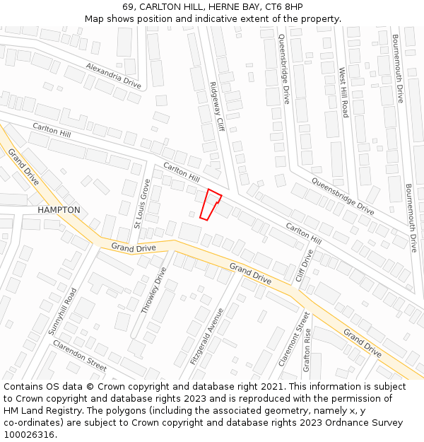 69, CARLTON HILL, HERNE BAY, CT6 8HP: Location map and indicative extent of plot