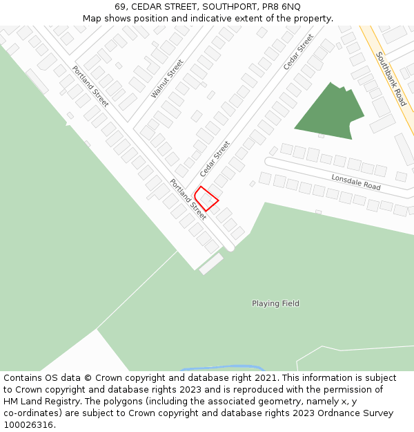 69, CEDAR STREET, SOUTHPORT, PR8 6NQ: Location map and indicative extent of plot