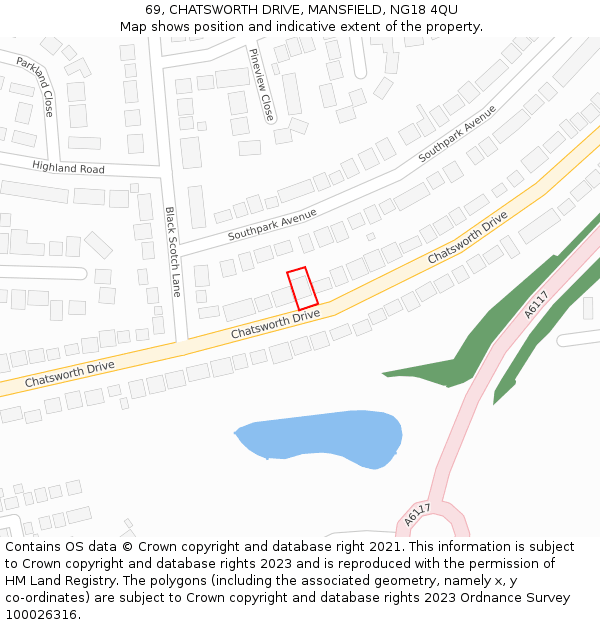 69, CHATSWORTH DRIVE, MANSFIELD, NG18 4QU: Location map and indicative extent of plot