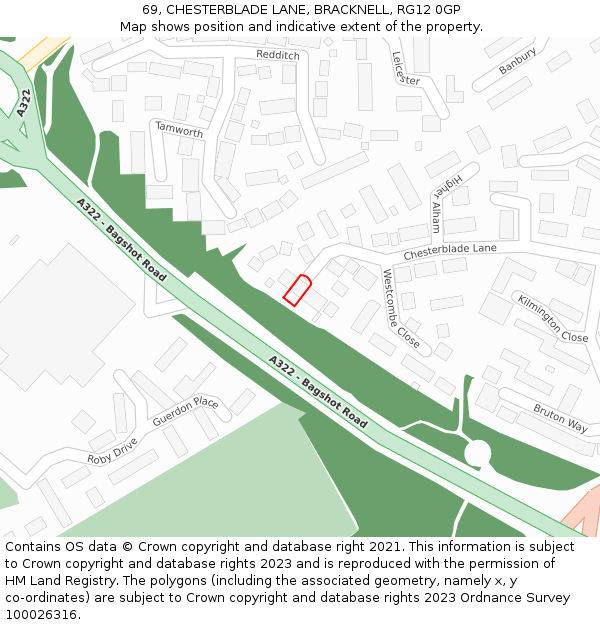 69, CHESTERBLADE LANE, BRACKNELL, RG12 0GP: Location map and indicative extent of plot