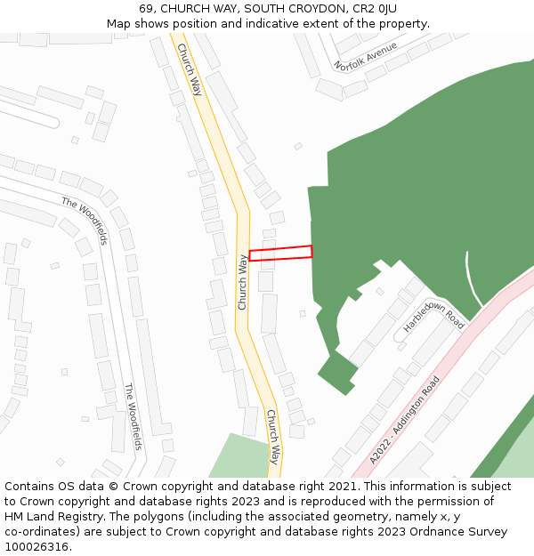 69, CHURCH WAY, SOUTH CROYDON, CR2 0JU: Location map and indicative extent of plot
