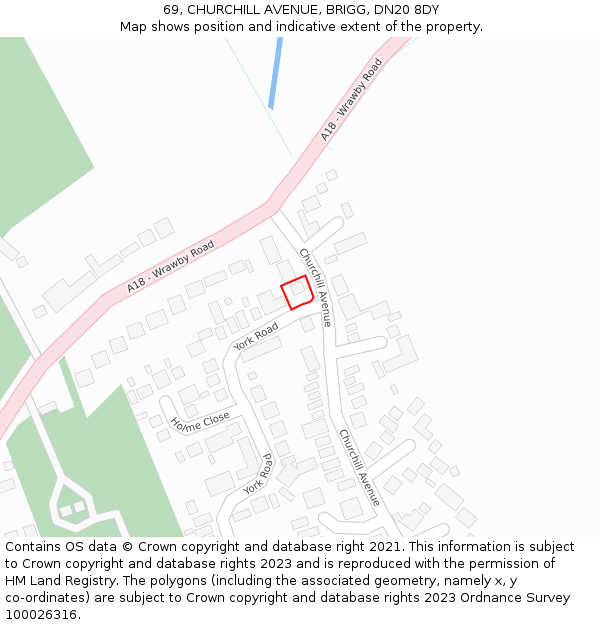 69, CHURCHILL AVENUE, BRIGG, DN20 8DY: Location map and indicative extent of plot