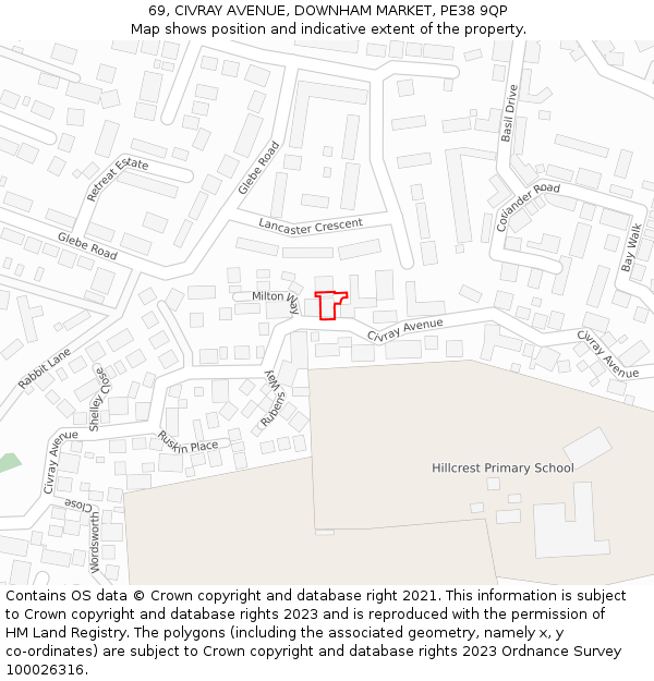 69, CIVRAY AVENUE, DOWNHAM MARKET, PE38 9QP: Location map and indicative extent of plot