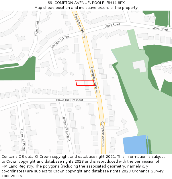 69, COMPTON AVENUE, POOLE, BH14 8PX: Location map and indicative extent of plot