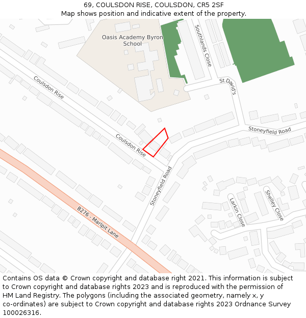 69, COULSDON RISE, COULSDON, CR5 2SF: Location map and indicative extent of plot