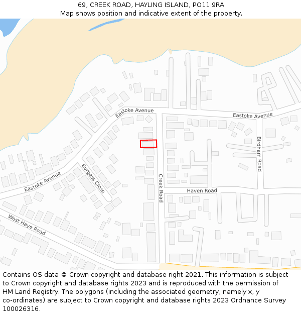 69, CREEK ROAD, HAYLING ISLAND, PO11 9RA: Location map and indicative extent of plot