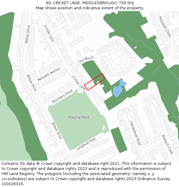 69, CRICKET LANE, MIDDLESBROUGH, TS6 0HJ: Location map and indicative extent of plot