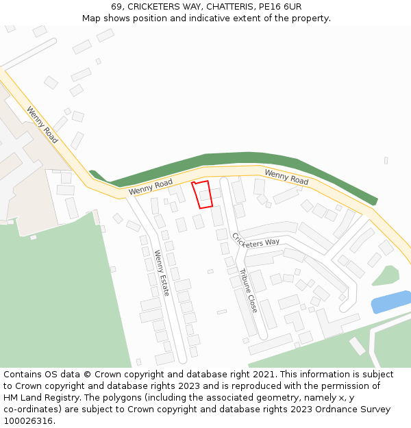 69, CRICKETERS WAY, CHATTERIS, PE16 6UR: Location map and indicative extent of plot