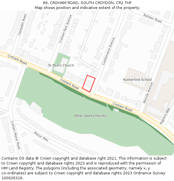 69, CROHAM ROAD, SOUTH CROYDON, CR2 7HF: Location map and indicative extent of plot