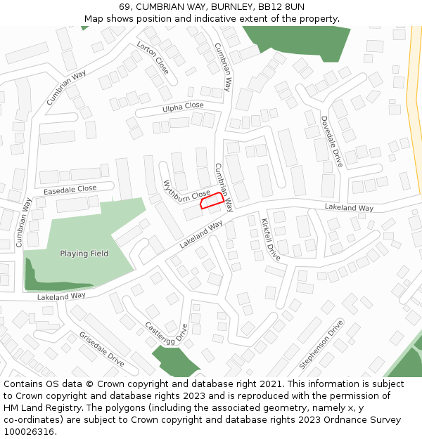 69, CUMBRIAN WAY, BURNLEY, BB12 8UN: Location map and indicative extent of plot