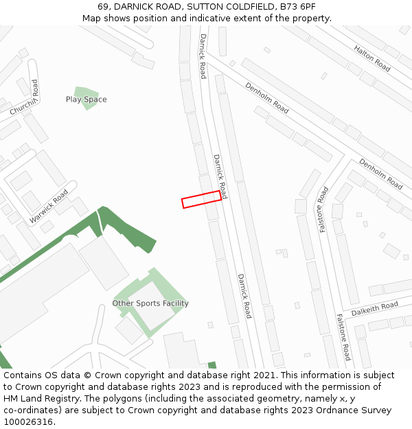 69, DARNICK ROAD, SUTTON COLDFIELD, B73 6PF: Location map and indicative extent of plot