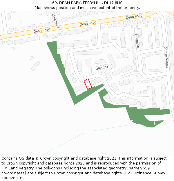 69, DEAN PARK, FERRYHILL, DL17 8HS: Location map and indicative extent of plot