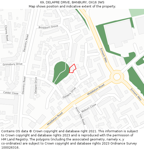 69, DELAPRE DRIVE, BANBURY, OX16 3WS: Location map and indicative extent of plot