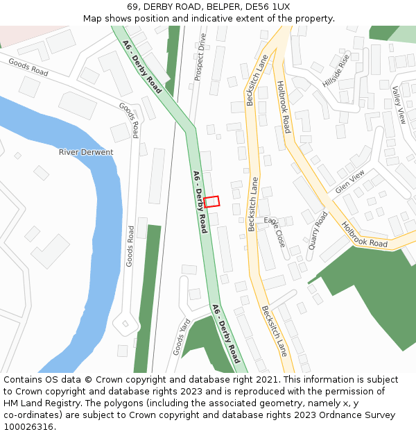 69, DERBY ROAD, BELPER, DE56 1UX: Location map and indicative extent of plot