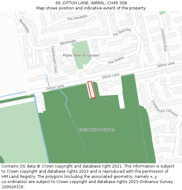 69, DITTON LANE, WIRRAL, CH46 3SB: Location map and indicative extent of plot