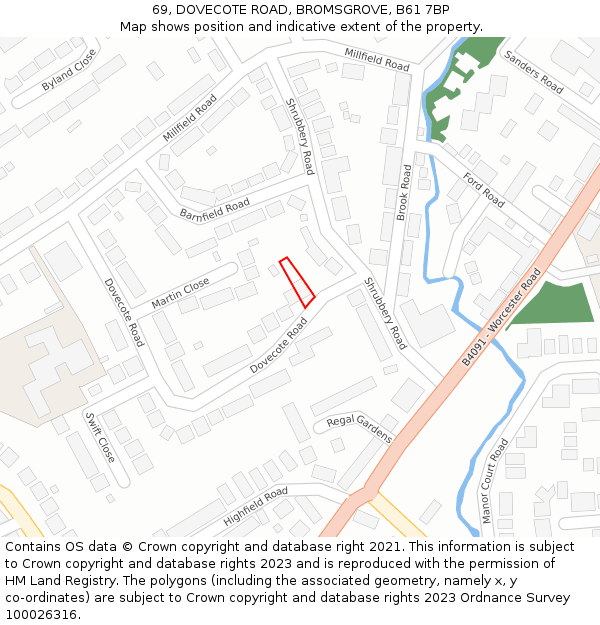 69, DOVECOTE ROAD, BROMSGROVE, B61 7BP: Location map and indicative extent of plot