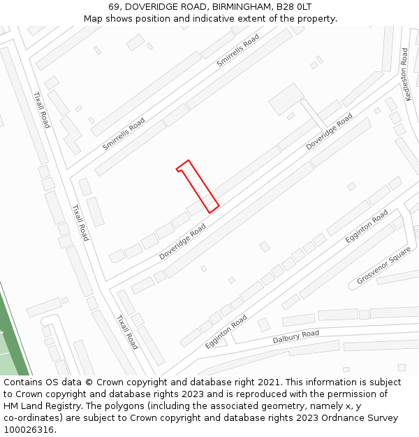 69, DOVERIDGE ROAD, BIRMINGHAM, B28 0LT: Location map and indicative extent of plot