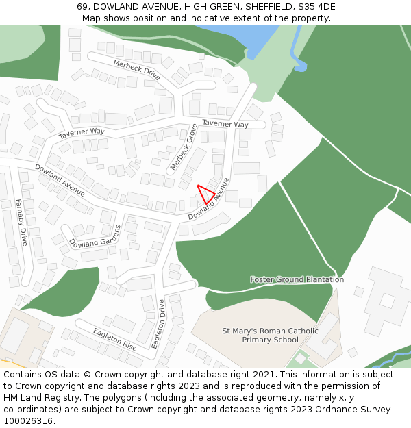 69, DOWLAND AVENUE, HIGH GREEN, SHEFFIELD, S35 4DE: Location map and indicative extent of plot