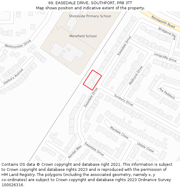 69, EASEDALE DRIVE, SOUTHPORT, PR8 3TT: Location map and indicative extent of plot