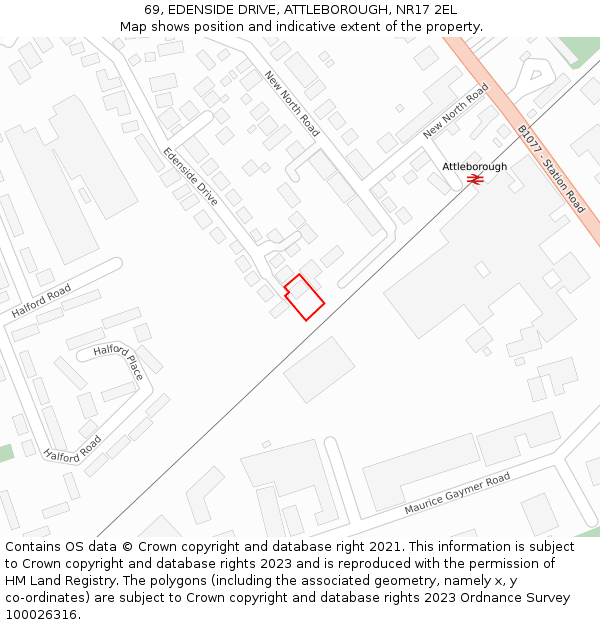 69, EDENSIDE DRIVE, ATTLEBOROUGH, NR17 2EL: Location map and indicative extent of plot