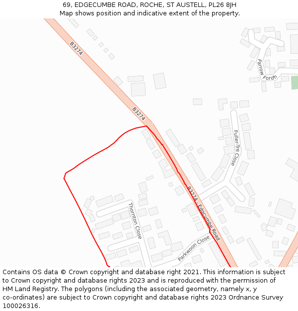 69, EDGECUMBE ROAD, ROCHE, ST AUSTELL, PL26 8JH: Location map and indicative extent of plot