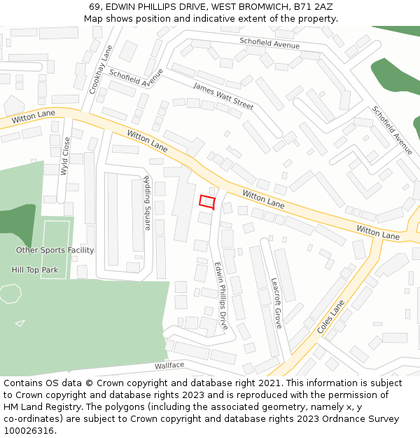 69, EDWIN PHILLIPS DRIVE, WEST BROMWICH, B71 2AZ: Location map and indicative extent of plot