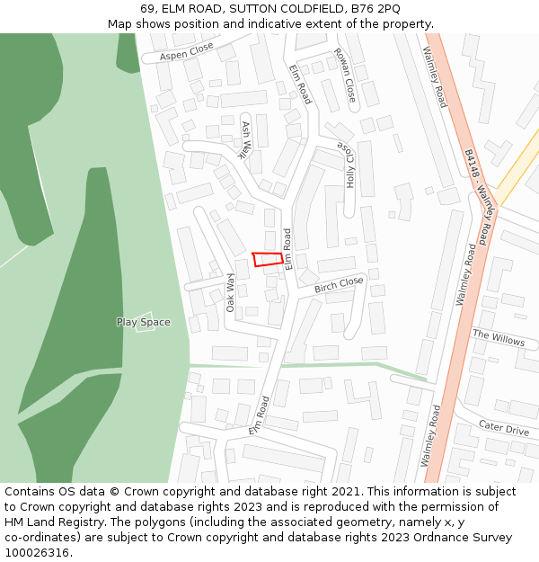 69, ELM ROAD, SUTTON COLDFIELD, B76 2PQ: Location map and indicative extent of plot