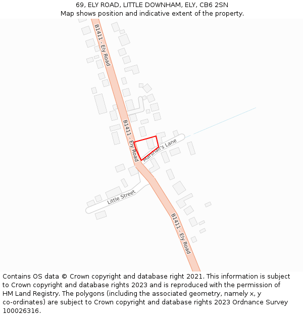 69, ELY ROAD, LITTLE DOWNHAM, ELY, CB6 2SN: Location map and indicative extent of plot