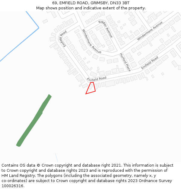 69, EMFIELD ROAD, GRIMSBY, DN33 3BT: Location map and indicative extent of plot