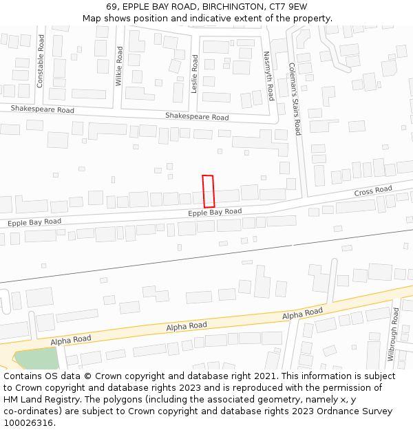 69, EPPLE BAY ROAD, BIRCHINGTON, CT7 9EW: Location map and indicative extent of plot
