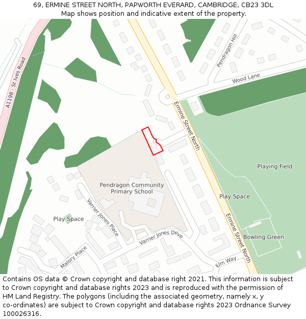 69, ERMINE STREET NORTH, PAPWORTH EVERARD, CAMBRIDGE, CB23 3DL: Location map and indicative extent of plot