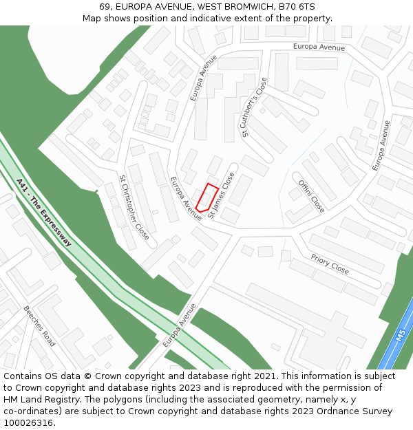69, EUROPA AVENUE, WEST BROMWICH, B70 6TS: Location map and indicative extent of plot