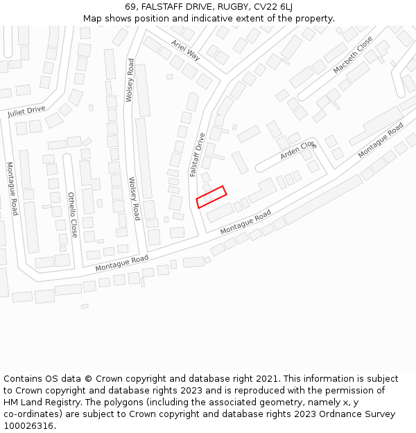 69, FALSTAFF DRIVE, RUGBY, CV22 6LJ: Location map and indicative extent of plot