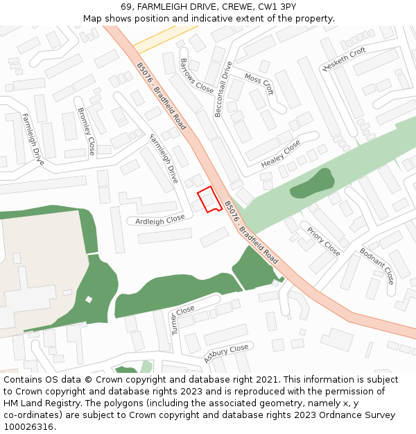 69, FARMLEIGH DRIVE, CREWE, CW1 3PY: Location map and indicative extent of plot