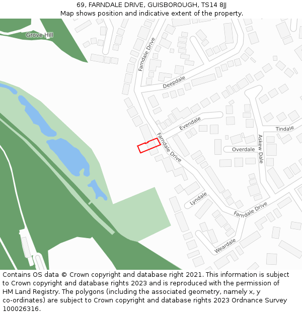 69, FARNDALE DRIVE, GUISBOROUGH, TS14 8JJ: Location map and indicative extent of plot