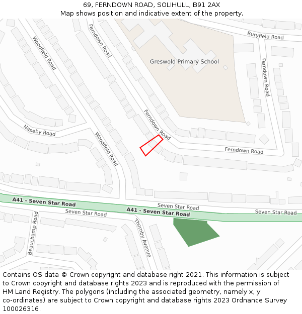 69, FERNDOWN ROAD, SOLIHULL, B91 2AX: Location map and indicative extent of plot