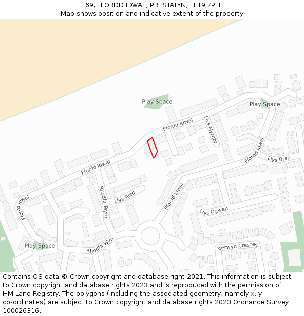 69, FFORDD IDWAL, PRESTATYN, LL19 7PH: Location map and indicative extent of plot