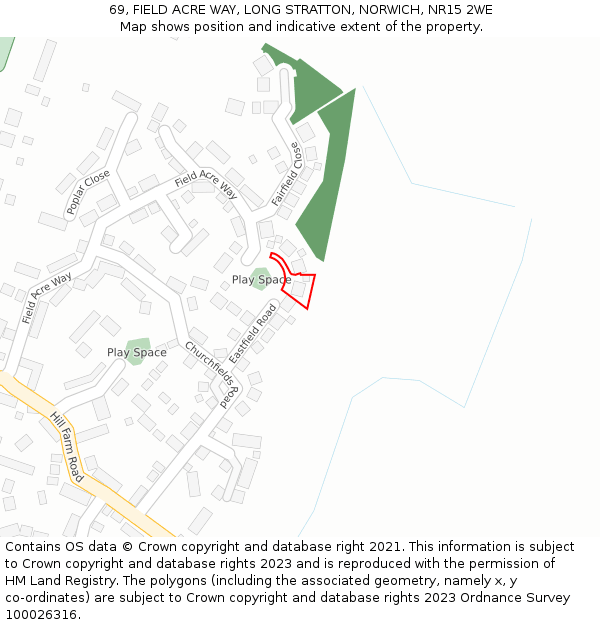 69, FIELD ACRE WAY, LONG STRATTON, NORWICH, NR15 2WE: Location map and indicative extent of plot